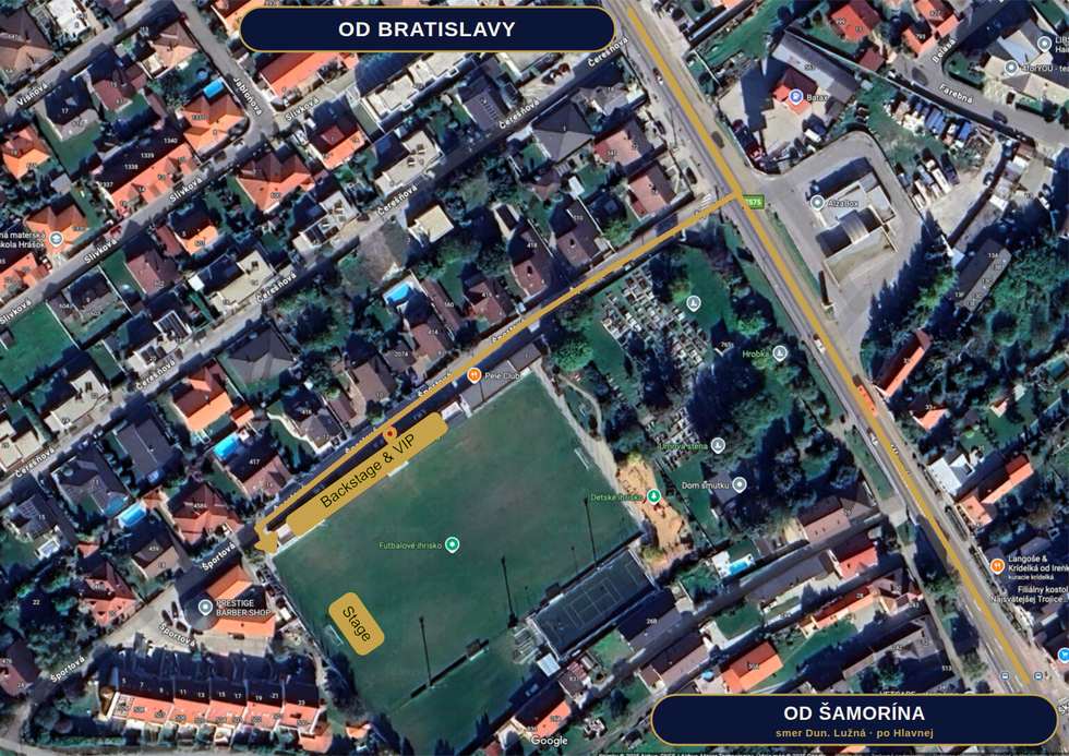 Vjazdová mapa — príchod od Bratislavy a od Šamorína